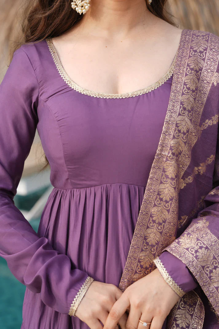 WEDDING SPECIAL MICROCRAPE GOWN WITH JAQUARD DUPATTA (WD55) (01)
