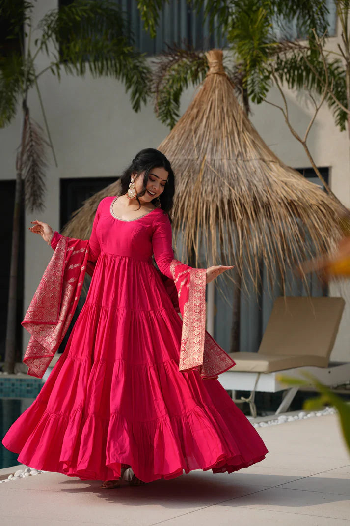 WEDDING SPECIAL MICROCRAPE GOWN WITH JAQUARD DUPATTA(WD111)