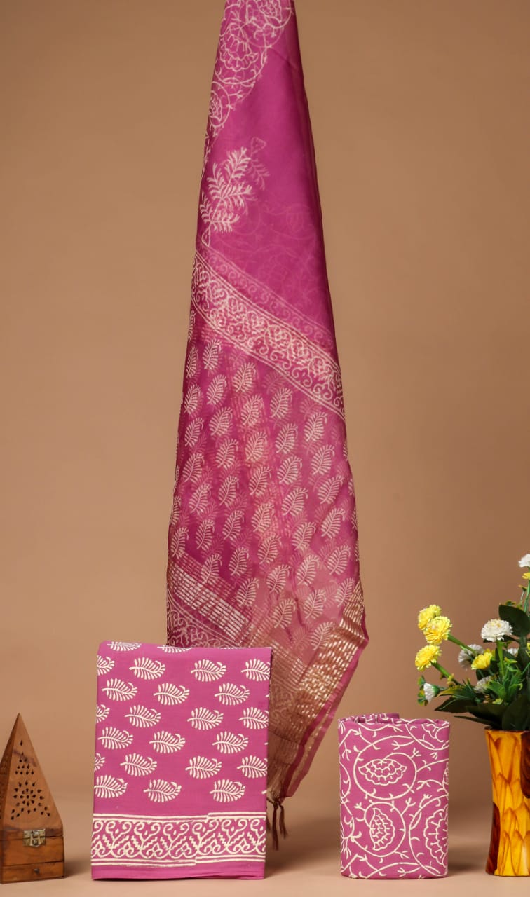 Copy of BLOCK PRINT COTTON SUIT SET WITH ORGANZA DUPATTA (SWORG31)