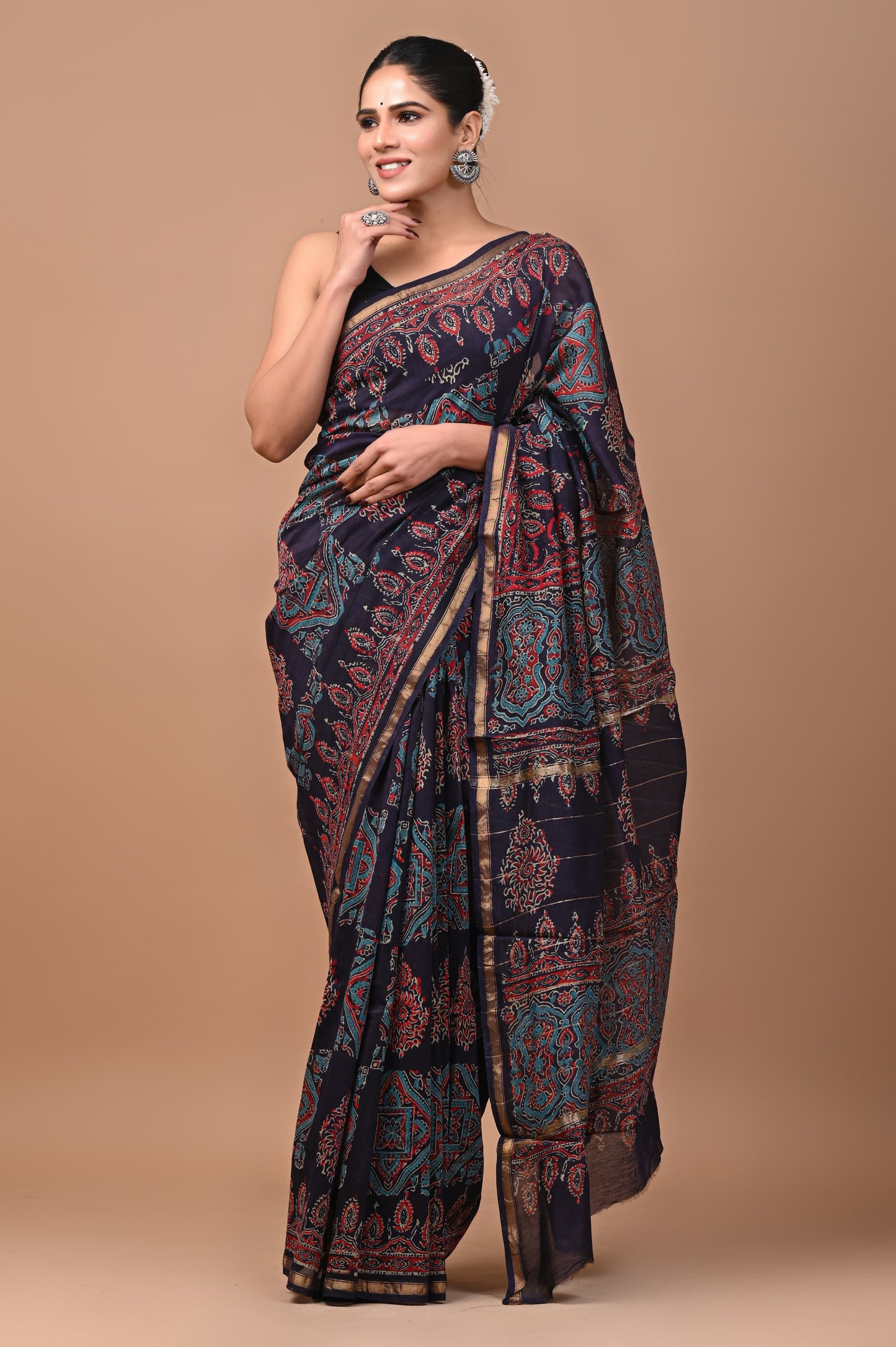 Premium Hand Block Printed Chanderi Silk Saree (SWSRCHACH24)