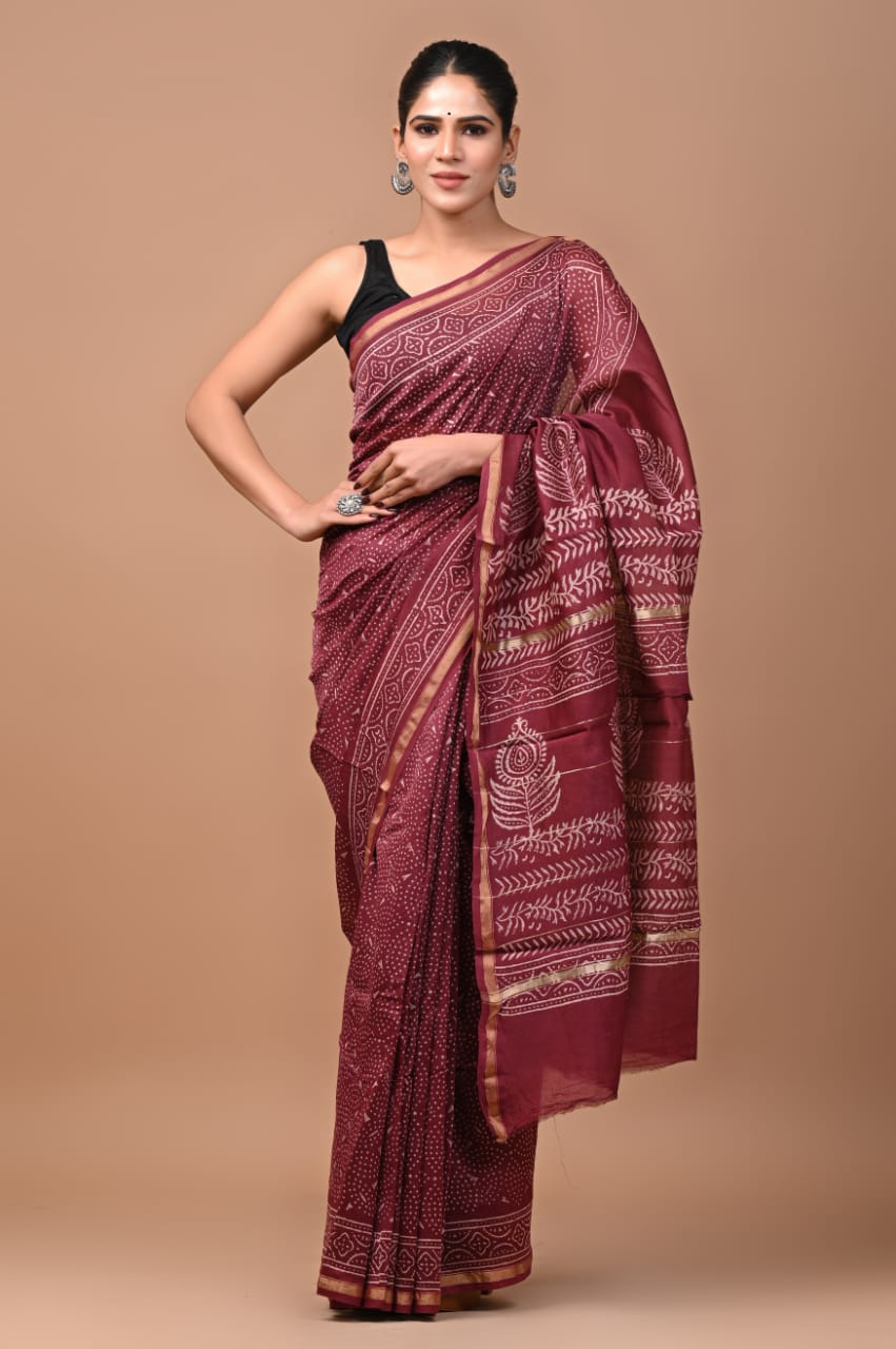Premium Hand Block Printed Chanderi Silk Saree 54
