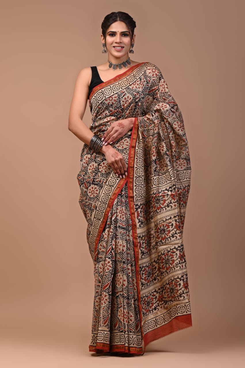 Premium Hand Block Printed Chanderi Silk Saree 52