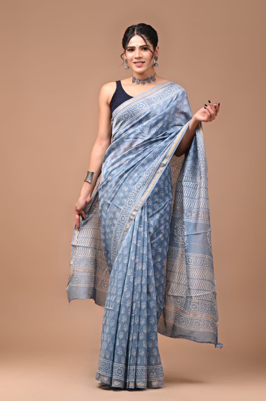 Premium Hand Block Printed Chanderi Silk Saree 49