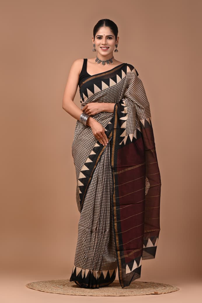 Premium Hand Block Printed Chanderi Silk Saree 42