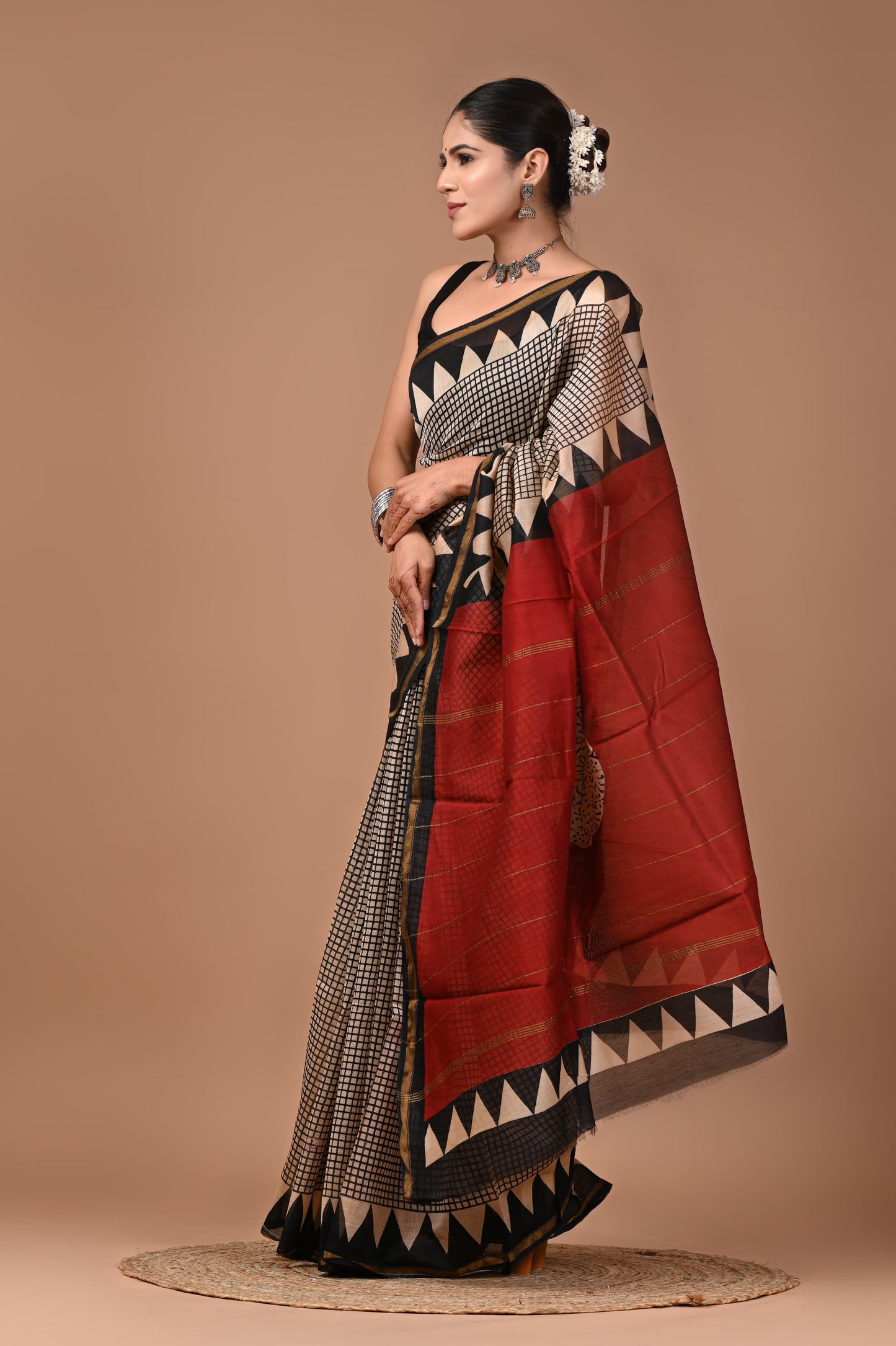 Premium Hand Block Printed Chanderi Silk Saree (SWSRCHACH25)
