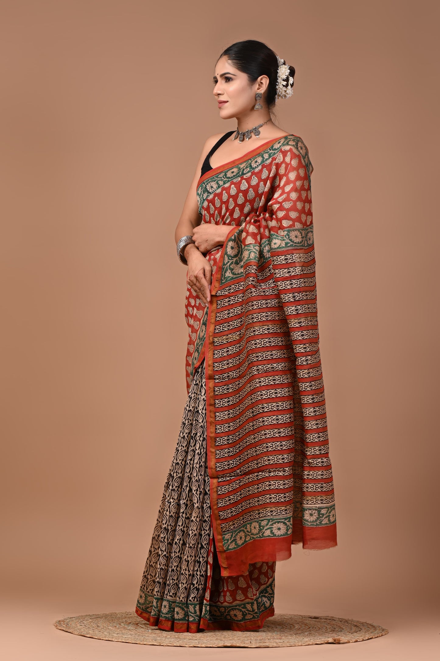 Premium Hand Block Printed Chanderi Silk Saree (SWSRCHACH22)
