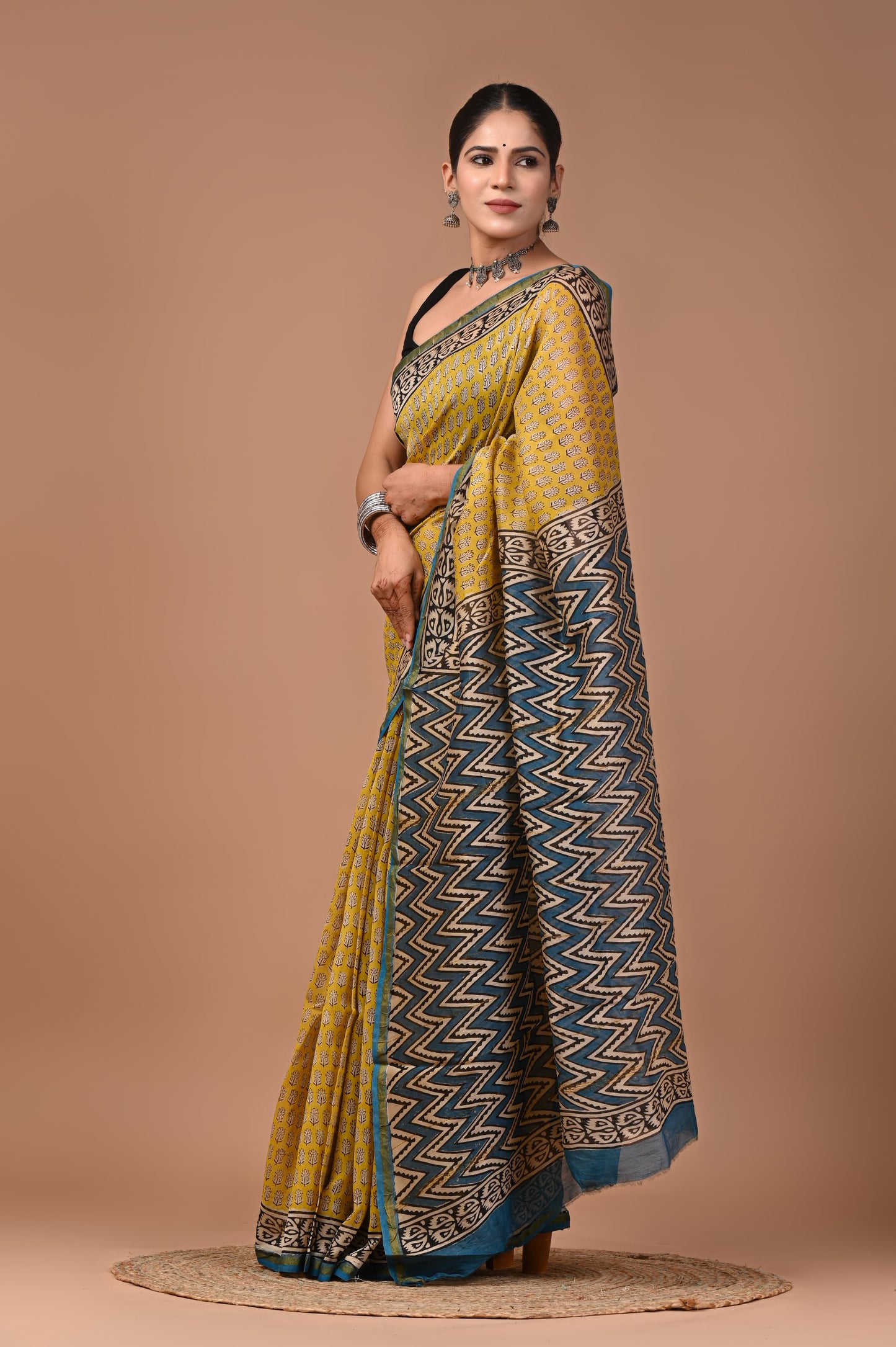 Premium Hand Block Printed Chanderi Silk Saree (SWSRCHACH21)