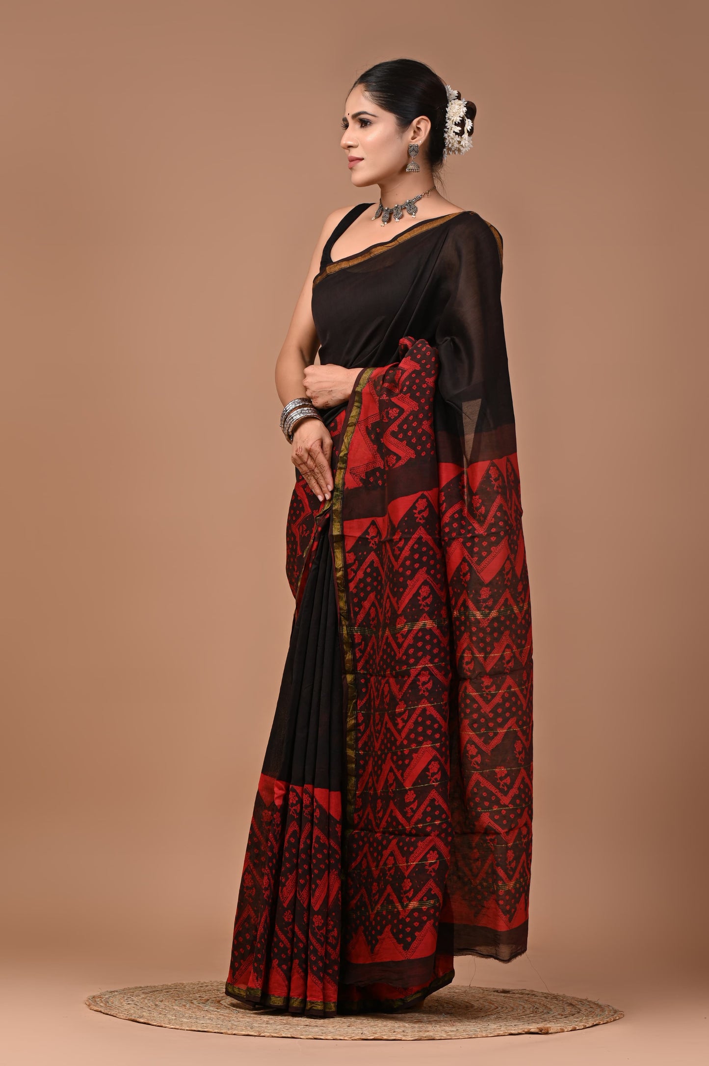 Premium Hand Block Printed Chanderi Silk Saree (SWSRCHACH16)