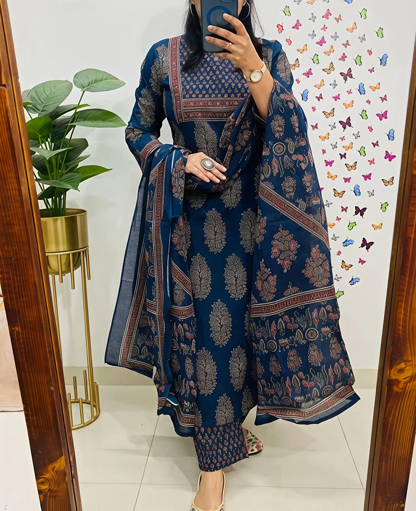 New Ajrakh Print Straight Kurta 3 pcs set with new style(SWSK42)