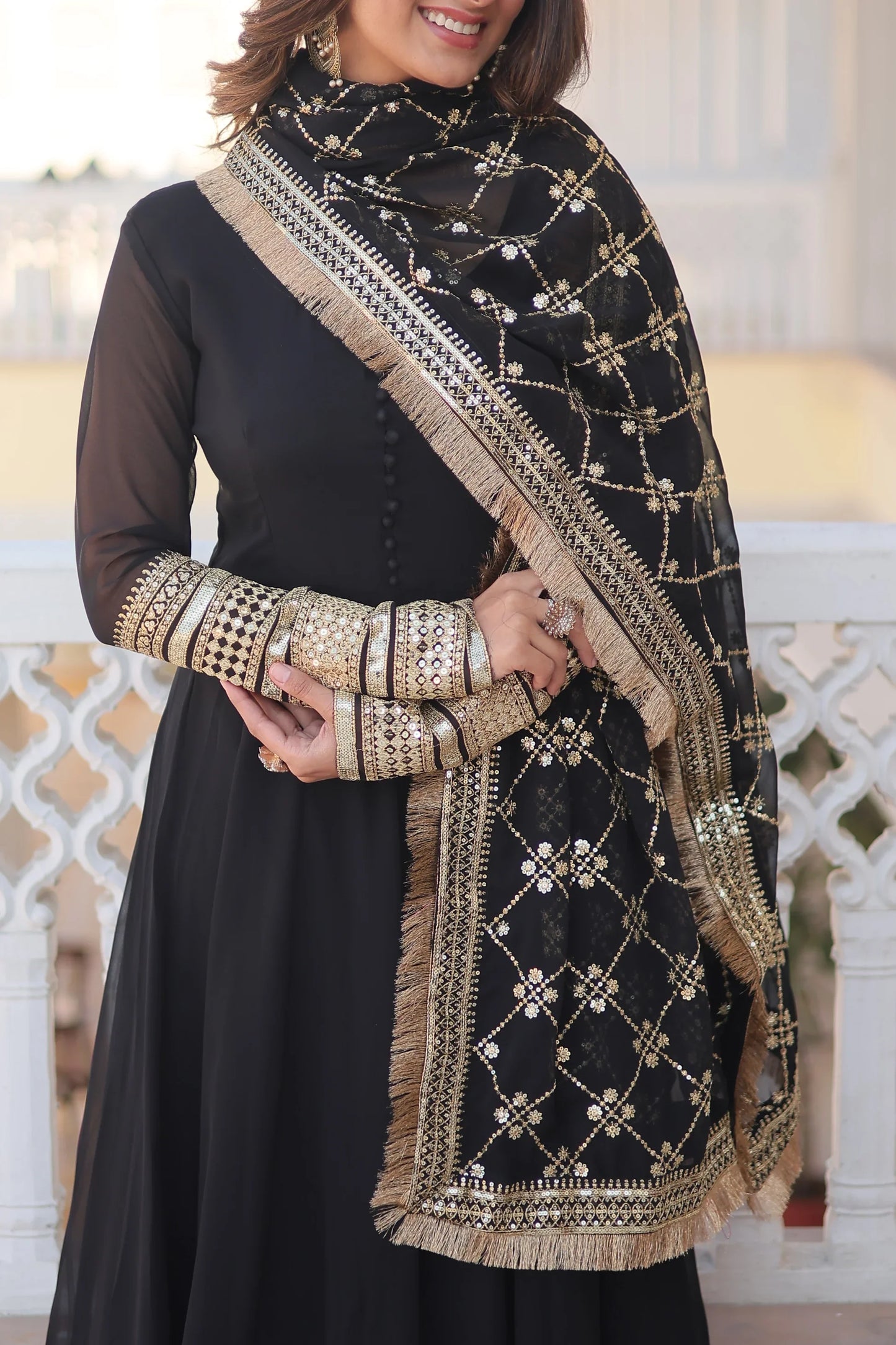 Faux Blooming Gown with Dupatta With Attractive Embroidered Sequins work with Lace Border(WARED333)