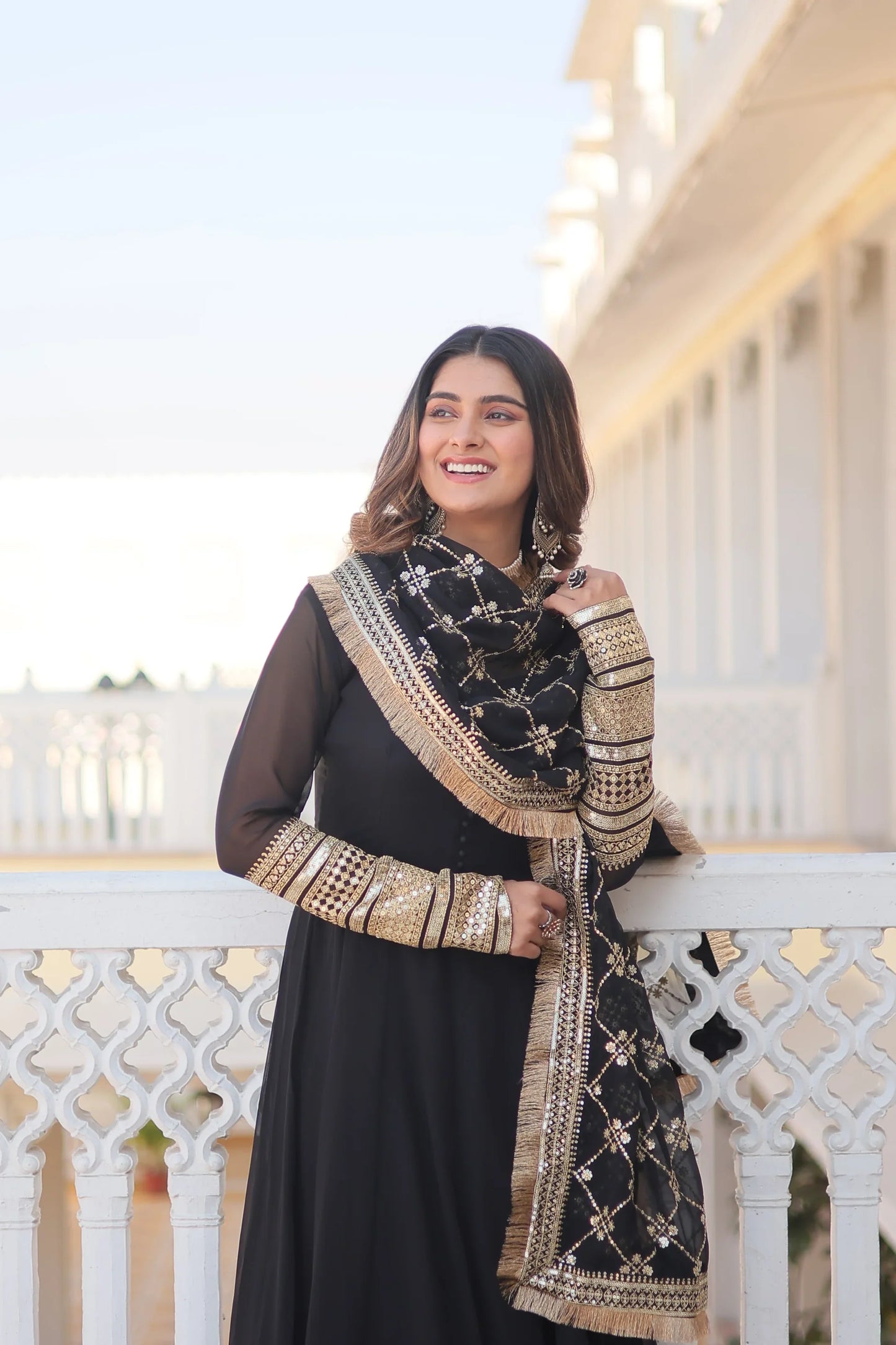 Faux Blooming Gown with Dupatta With Attractive Embroidered Sequins work with Lace Border(WARED333)