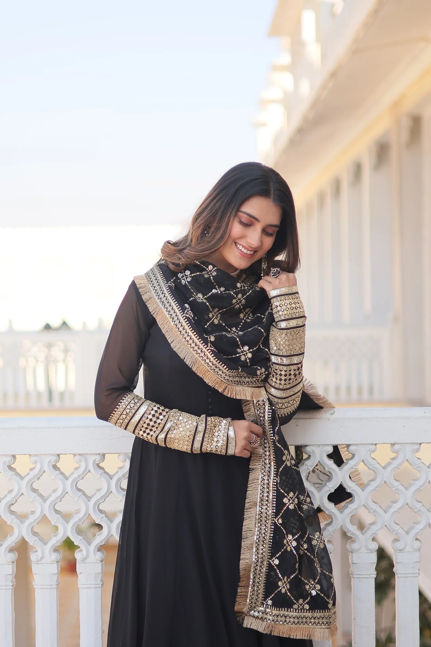 Faux Blooming Gown with Dupatta With Attractive Embroidered Sequins work with Lace Border(WARED333)