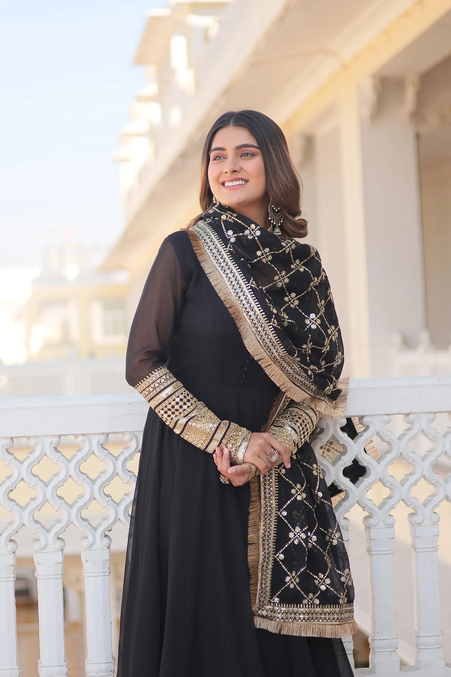 Faux Blooming Gown with Dupatta With Attractive Embroidered Sequins work with Lace Border(WARED333)