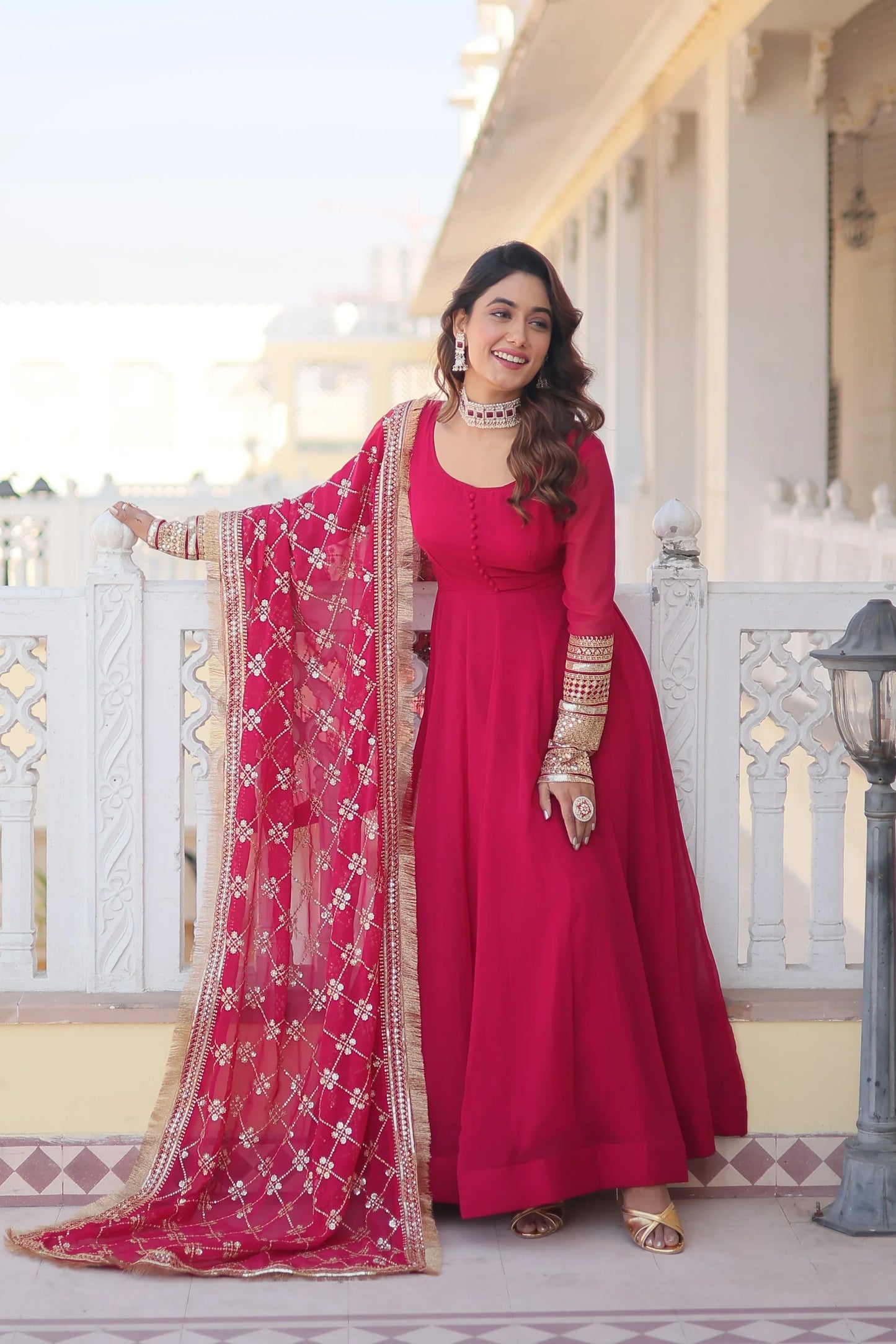 Faux Blooming Gown with Dupatta With Attractive Embroidered Sequins work with Lace Border(WARED334)