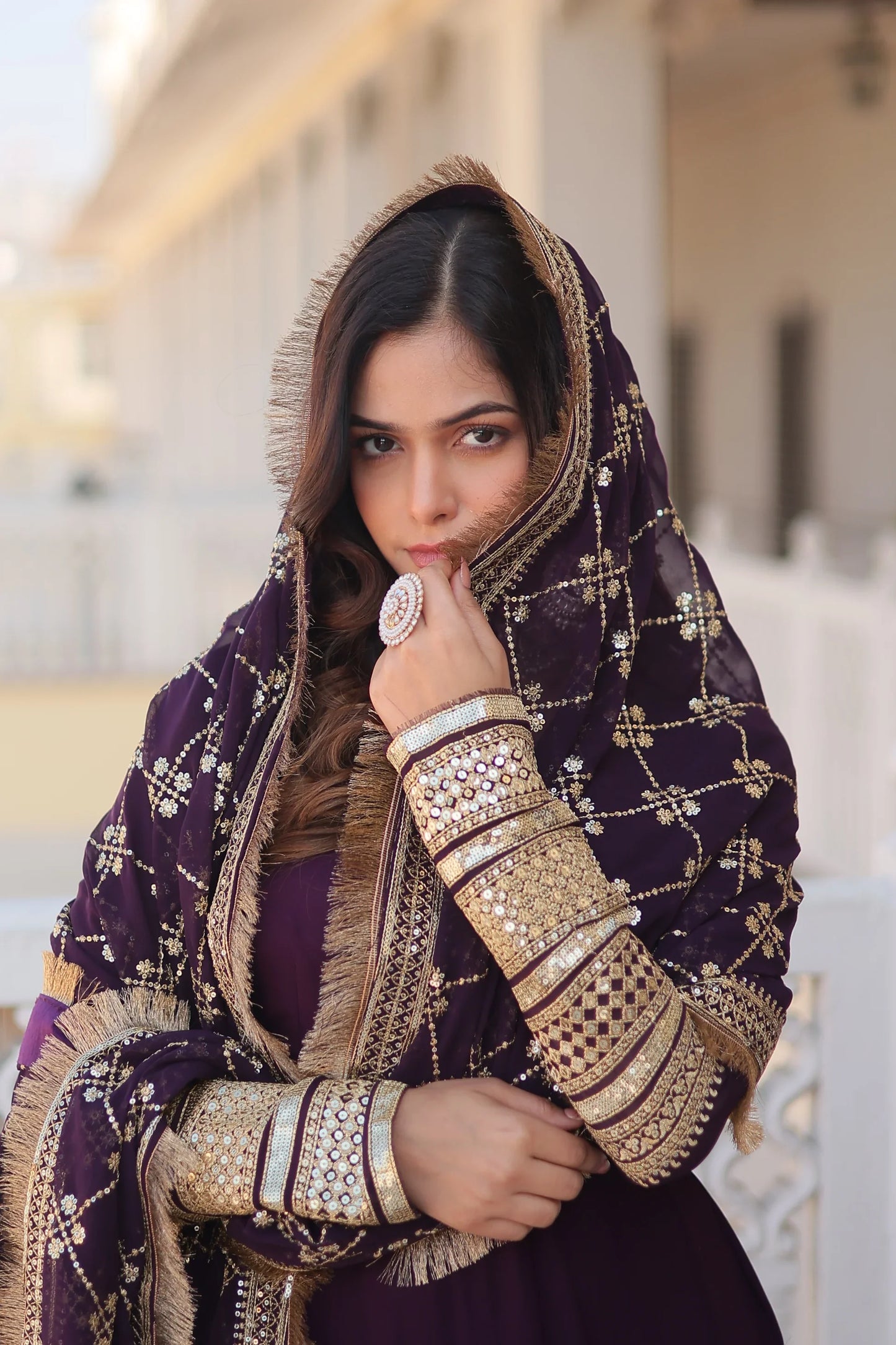 Faux Blooming Gown with Dupatta With Attractive Embroidered Sequins work with Lace Border(WARED335)