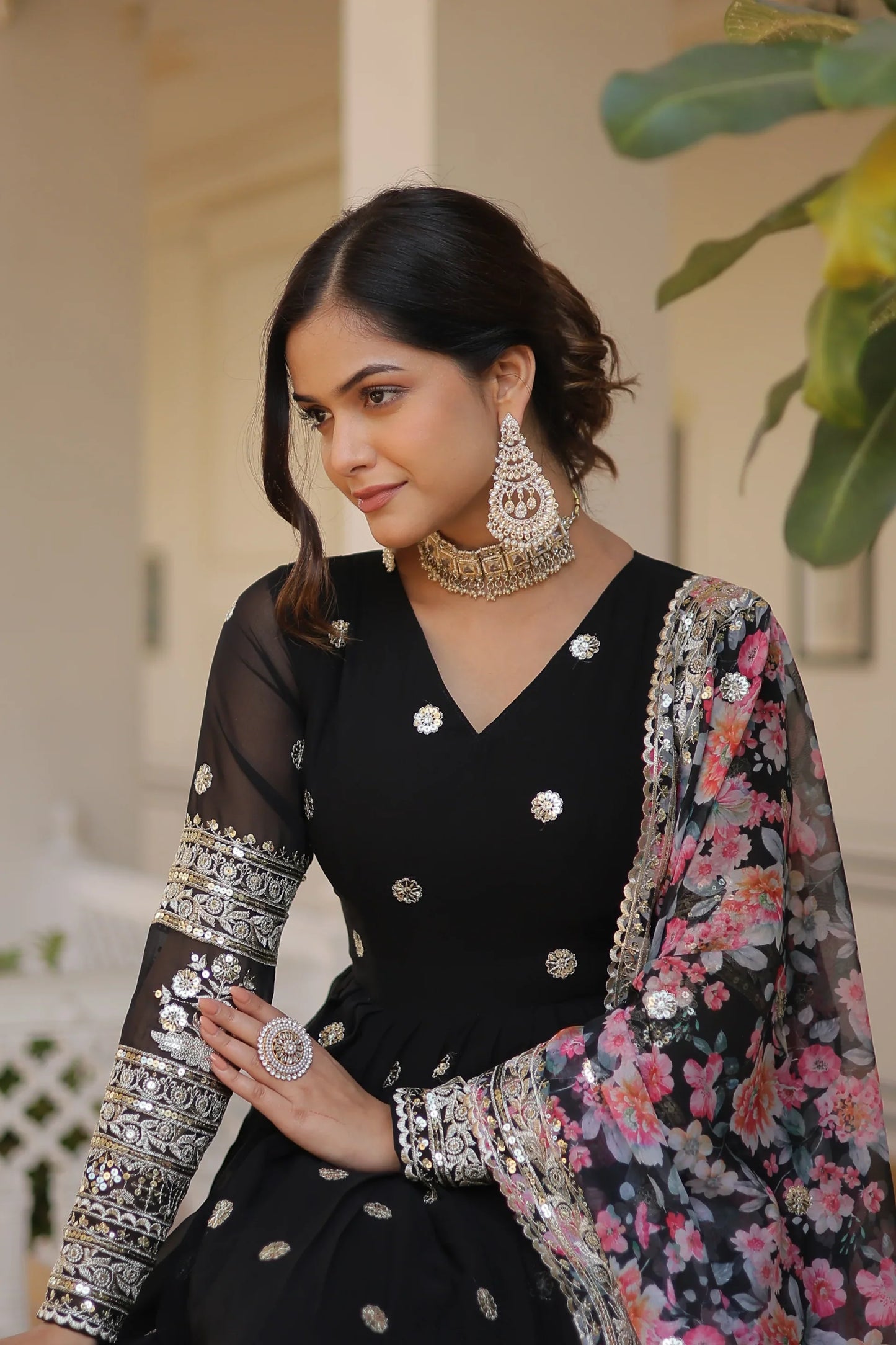 Faux Georgette with Embroidery Zari Sequins-work premium gown(WARED336)
