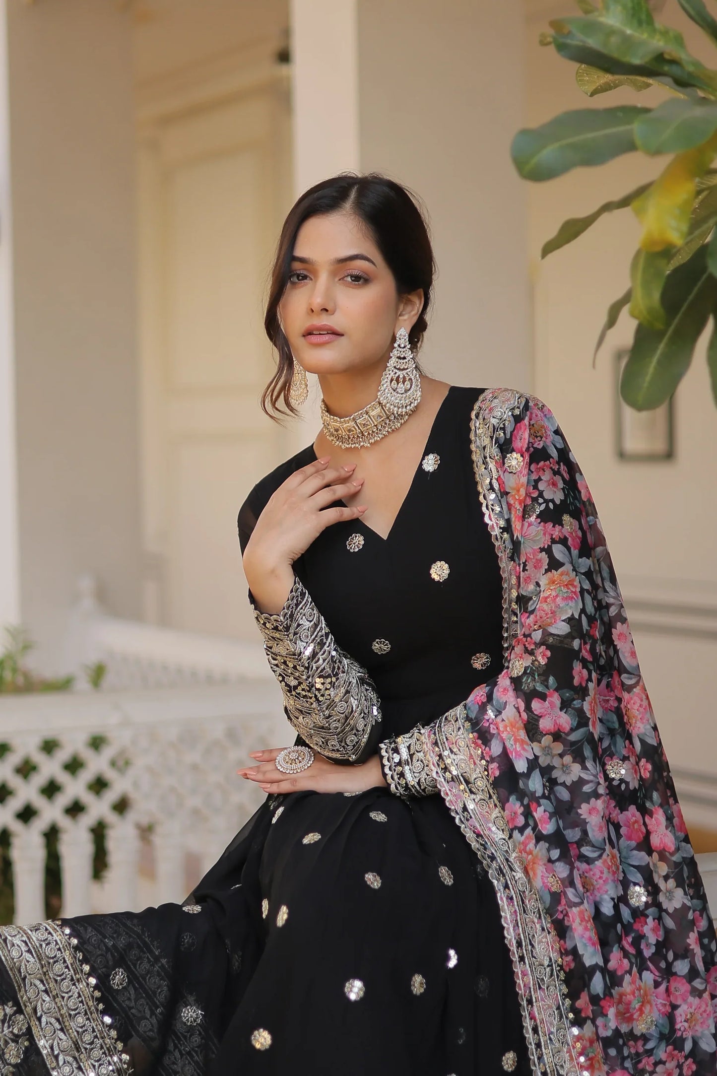 Faux Georgette with Embroidery Zari Sequins-work premium gown(WARED336)