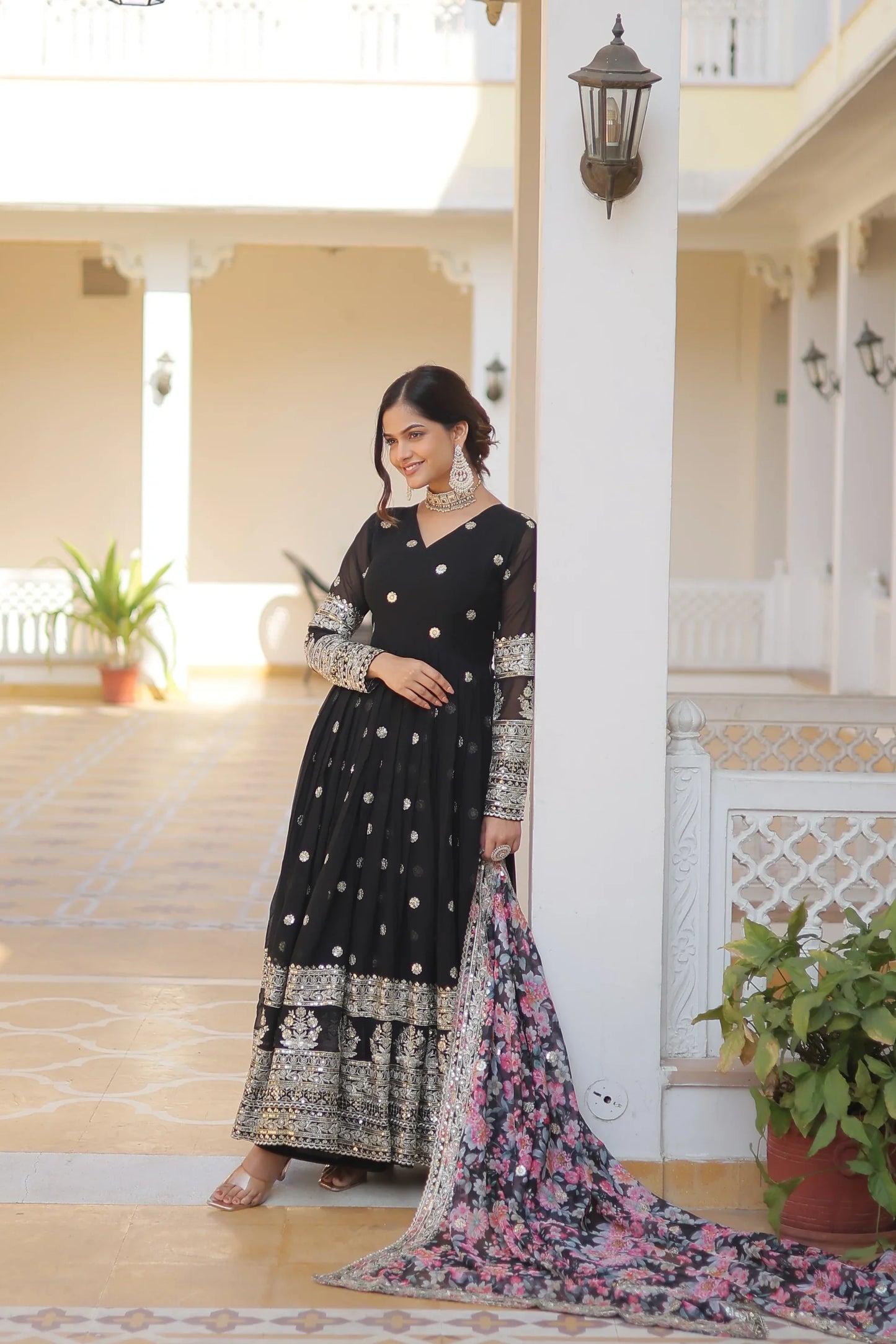 Faux Georgette with Embroidery Zari Sequins-work premium gown(WARED336)