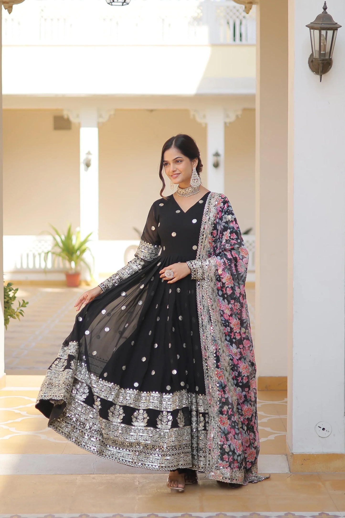 Faux Georgette with Embroidery Zari Sequins-work premium gown(WARED336)