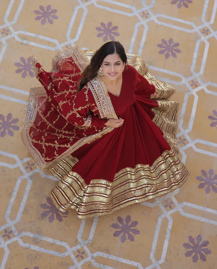 PREMIUM READYMADEFAUX BLOOMING SEQUENCE EMBROIDERED GOWN WITH DUPATTA SET(WD01)