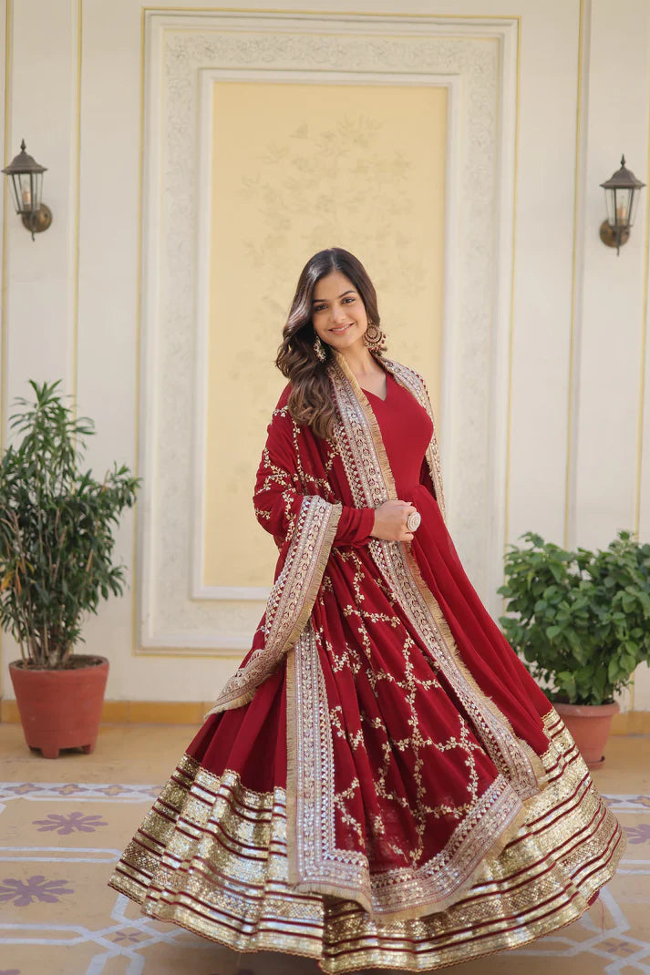PREMIUM READYMADEFAUX BLOOMING SEQUENCE EMBROIDERED GOWN WITH DUPATTA SET(WD01)