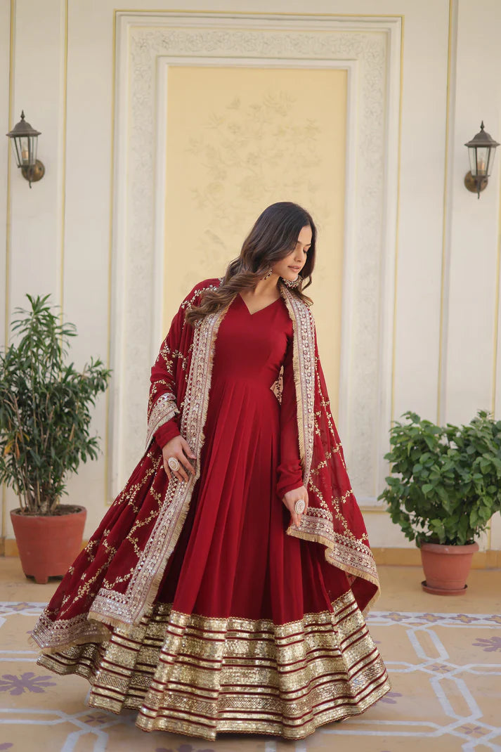PREMIUM READYMADEFAUX BLOOMING SEQUENCE EMBROIDERED GOWN WITH DUPATTA SET(WD01)