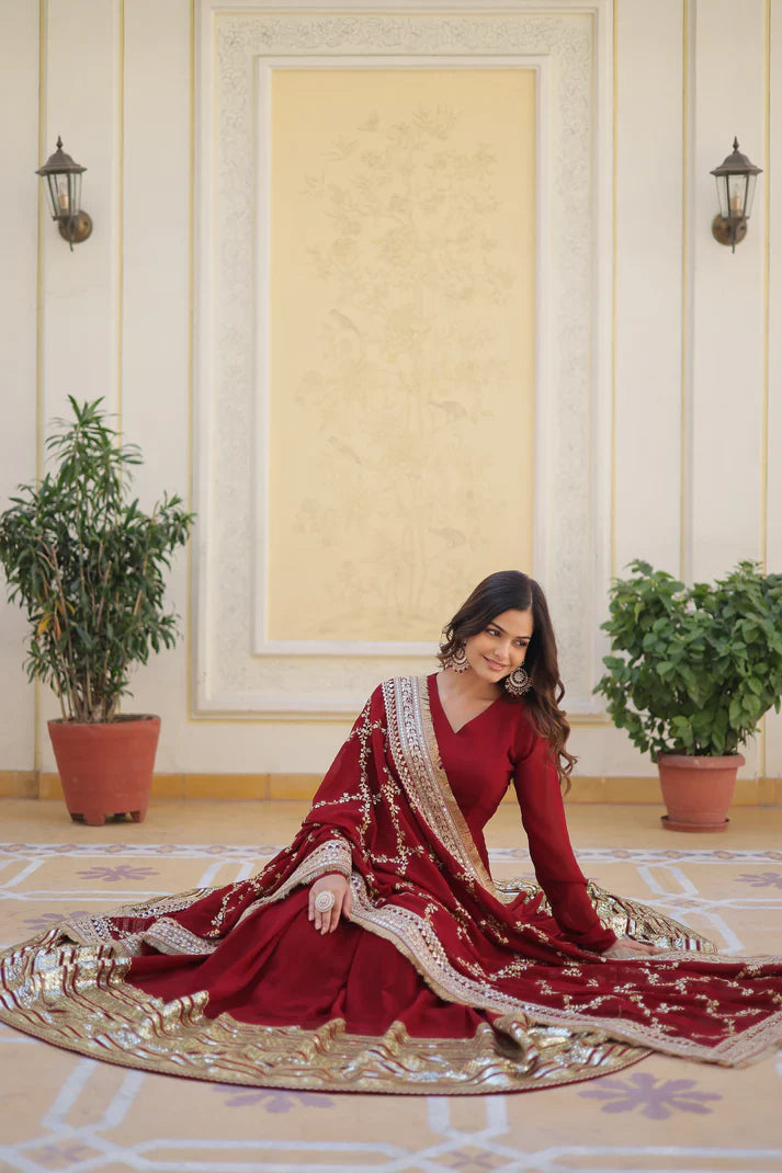 PREMIUM READYMADEFAUX BLOOMING SEQUENCE EMBROIDERED GOWN WITH DUPATTA SET(WD01)