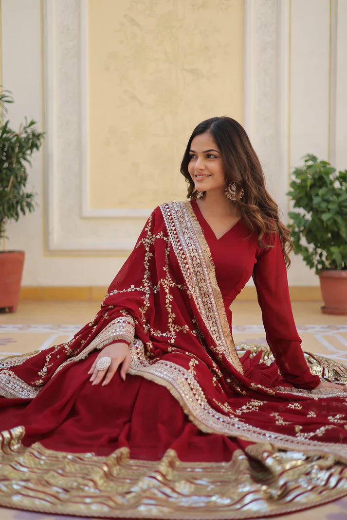 PREMIUM READYMADEFAUX BLOOMING SEQUENCE EMBROIDERED GOWN WITH DUPATTA SET(WD01)
