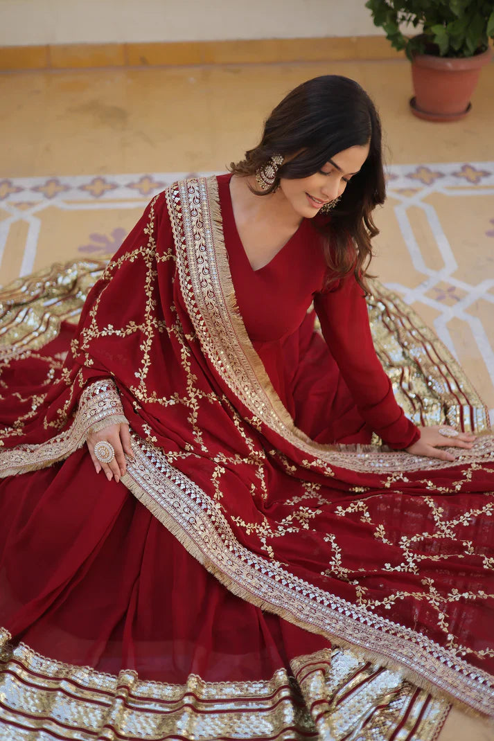PREMIUM READYMADEFAUX BLOOMING SEQUENCE EMBROIDERED GOWN WITH DUPATTA SET(WD01)