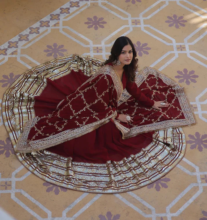 PREMIUM READYMADEFAUX BLOOMING SEQUENCE EMBROIDERED GOWN WITH DUPATTA SET(WD01)