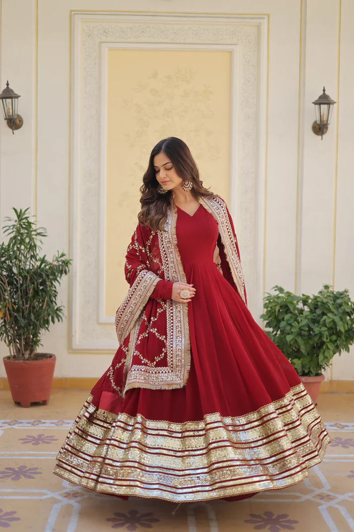 PREMIUM READYMADEFAUX BLOOMING SEQUENCE EMBROIDERED GOWN WITH DUPATTA SET(WD01)