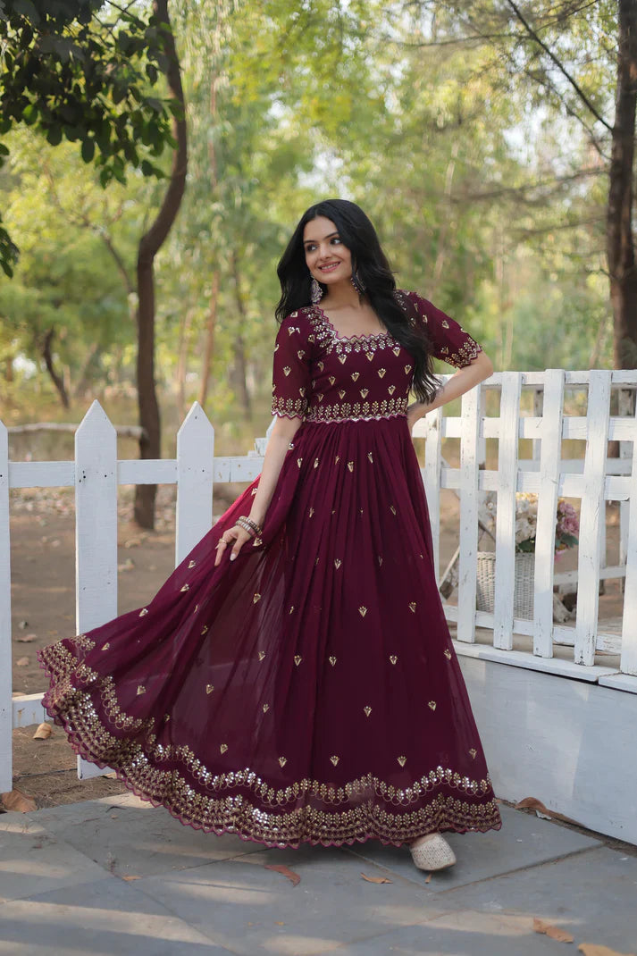ZARI THREAD SEQUINS EMBROIDERY WORK GOWN (WD29)