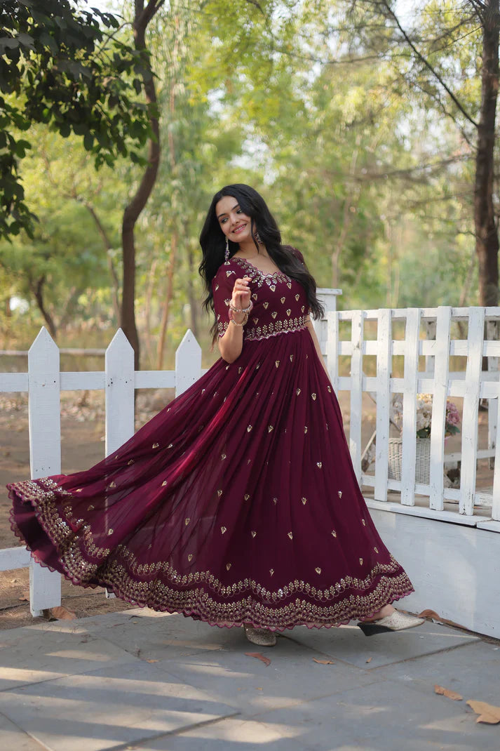 ZARI THREAD SEQUINS EMBROIDERY WORK GOWN (WD29)