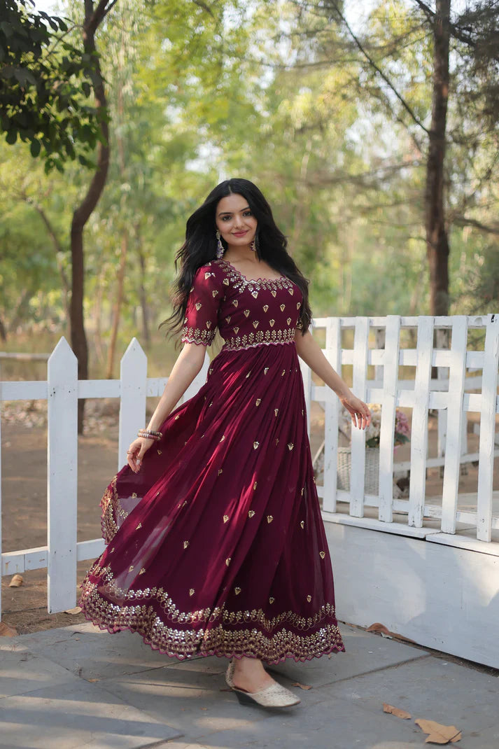 ZARI THREAD SEQUINS EMBROIDERY WORK GOWN (WD29)