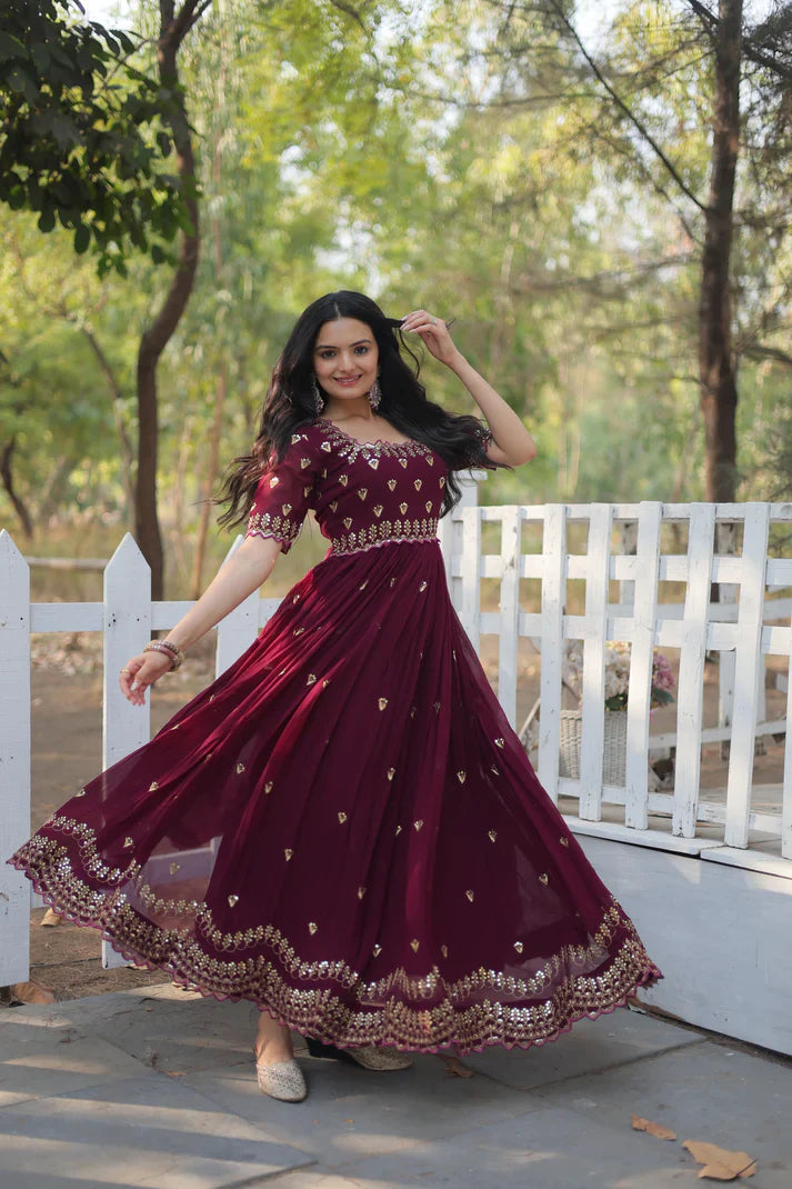 ZARI THREAD SEQUINS EMBROIDERY WORK GOWN (WD29)