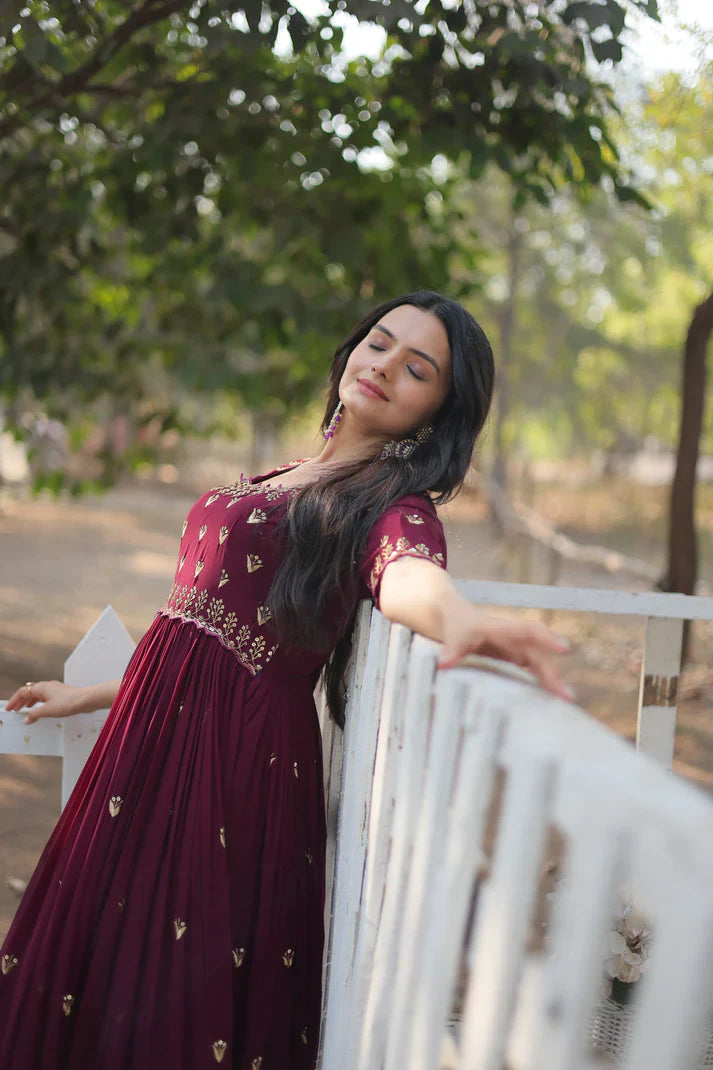 ZARI THREAD SEQUINS EMBROIDERY WORK GOWN (WD29)