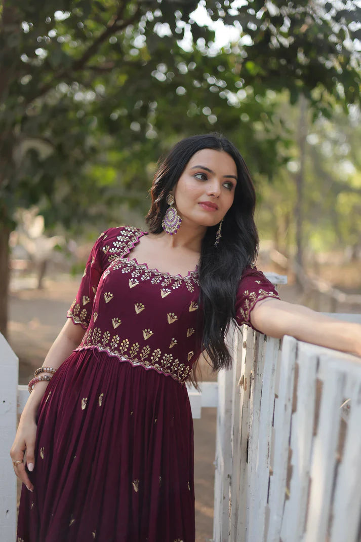 ZARI THREAD SEQUINS EMBROIDERY WORK GOWN (WD29)