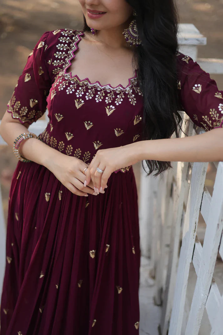 ZARI THREAD SEQUINS EMBROIDERY WORK GOWN (WD29)