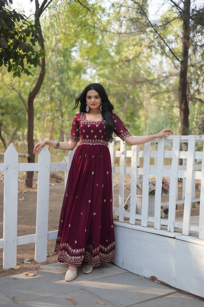 ZARI THREAD SEQUINS EMBROIDERY WORK GOWN (WD29)