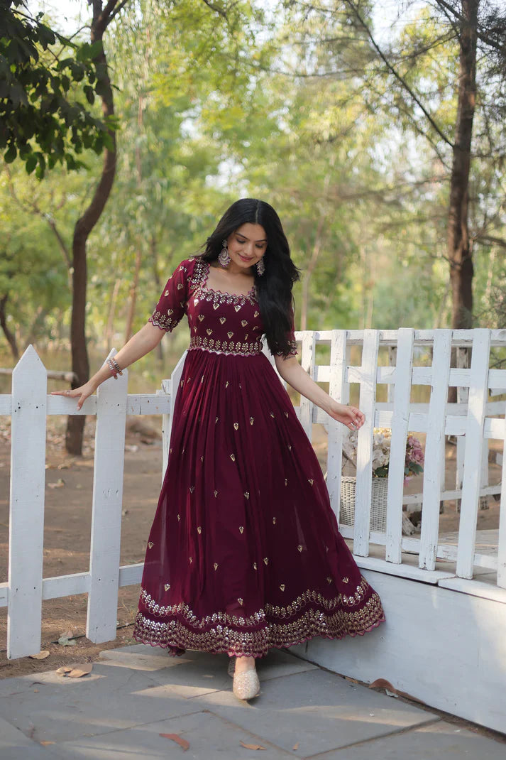 ZARI THREAD SEQUINS EMBROIDERY WORK GOWN (WD29)