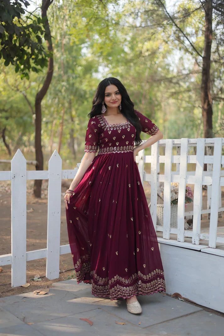 ZARI THREAD SEQUINS EMBROIDERY WORK GOWN (WD29)