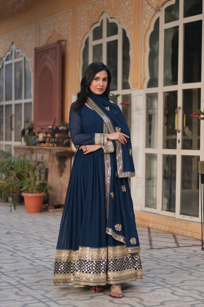 WEDDING SPECIAL FAUX BLOOMING EMBRIDERED GOWN WITH DUPATTA(WD52)