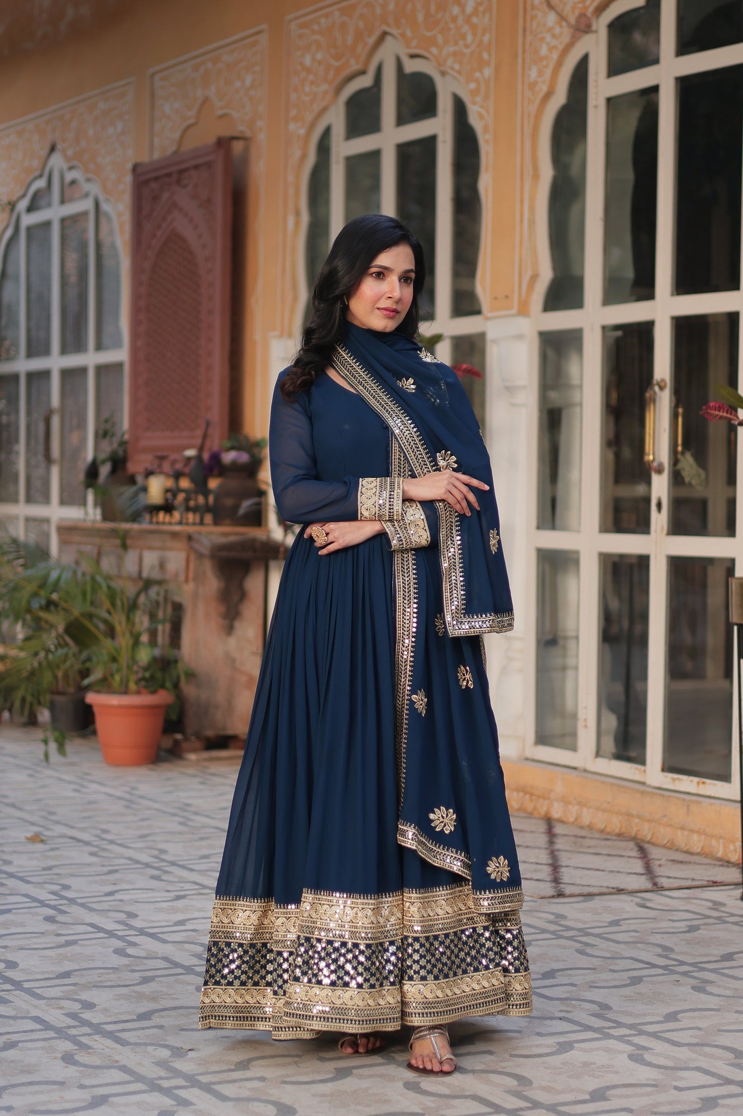 WEDDING SPECIAL FAUX BLOOMING EMBRIDERED GOWN WITH DUPATTA (WDN33)