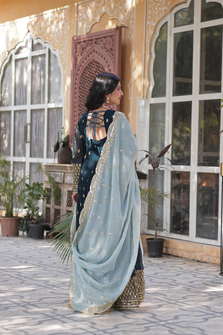 WEDDING SPECIAL BLOOMING EMBROIDERED GOWN WITH DUPATTA(WD11)