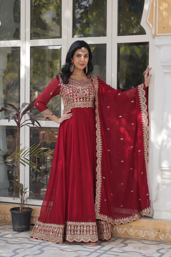 WEDDING SPECIAL BLOOMING EMBROIDERED GOWN WITH DUPATTA(WD53) (01)