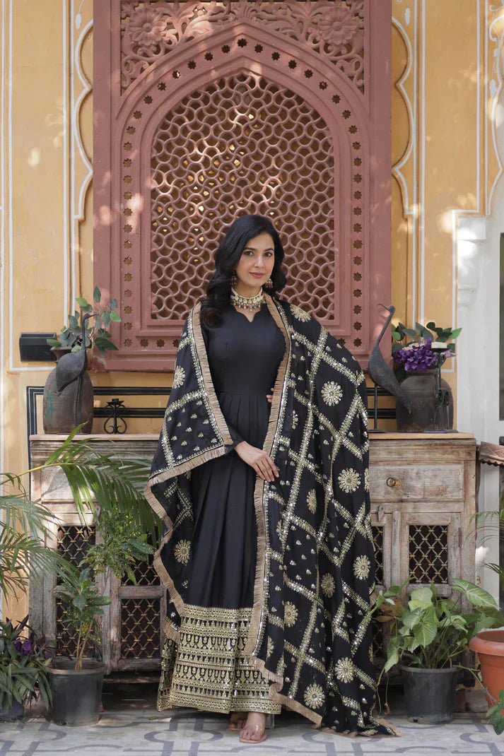 WEDDING SPECIAL STAR GEORGETTE ZARI SEQUINS EMBROIDERED GOWN WITH DUPATTA(WD09)