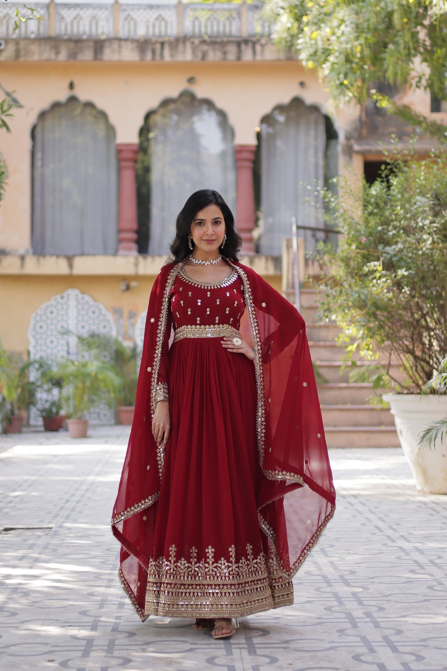 WEDDING SPECIAL FAUX BLOOMING SEQUINS ZARI EMBROIDERED GOWN WITH DUPATTA (WDN38)