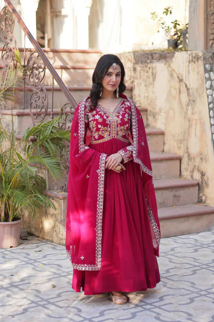 WEDDING SPECIAL FAUX BLOOMING ZARI SEQUINS EMBROIDERED GOWN WITH DUPATTA (WD116)