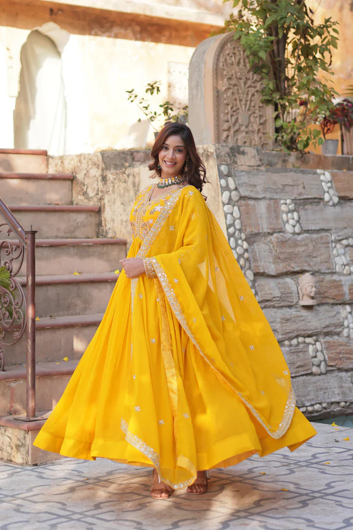 WEDDING SPECIAL FAUX BLOOMING ZARI SEQUINS EMBROIDERED GOWN WITH DUPATTA (WD116) (01)