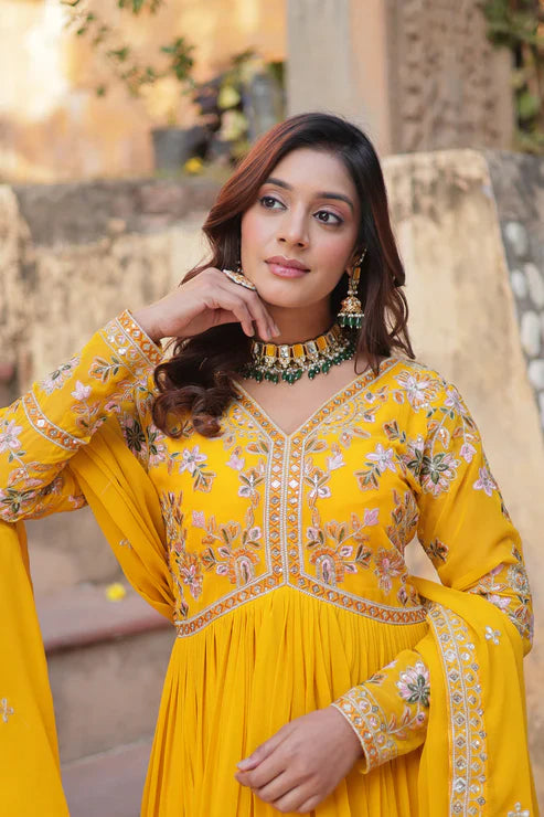 WEDDING SPECIAL FAUX BLOOMING ZARI SEQUINS EMBROIDERED GOWN WITH DUPATTA(WD05)